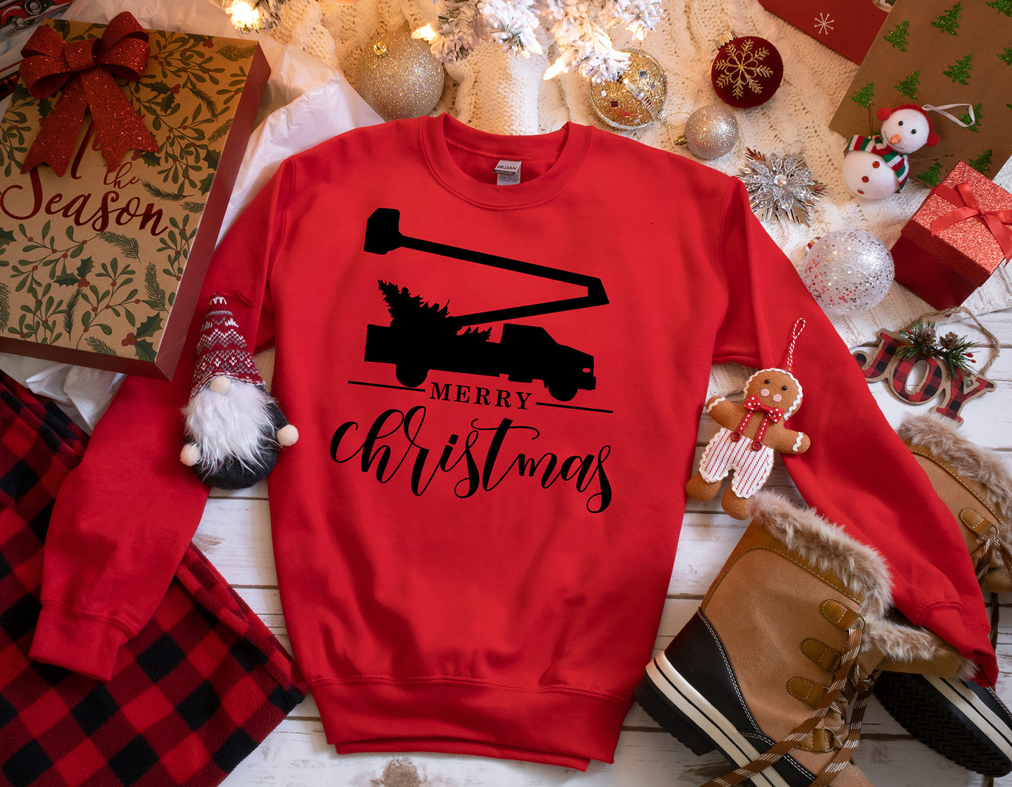 Merry Christmas Lineman Bucket Truck Crewneck