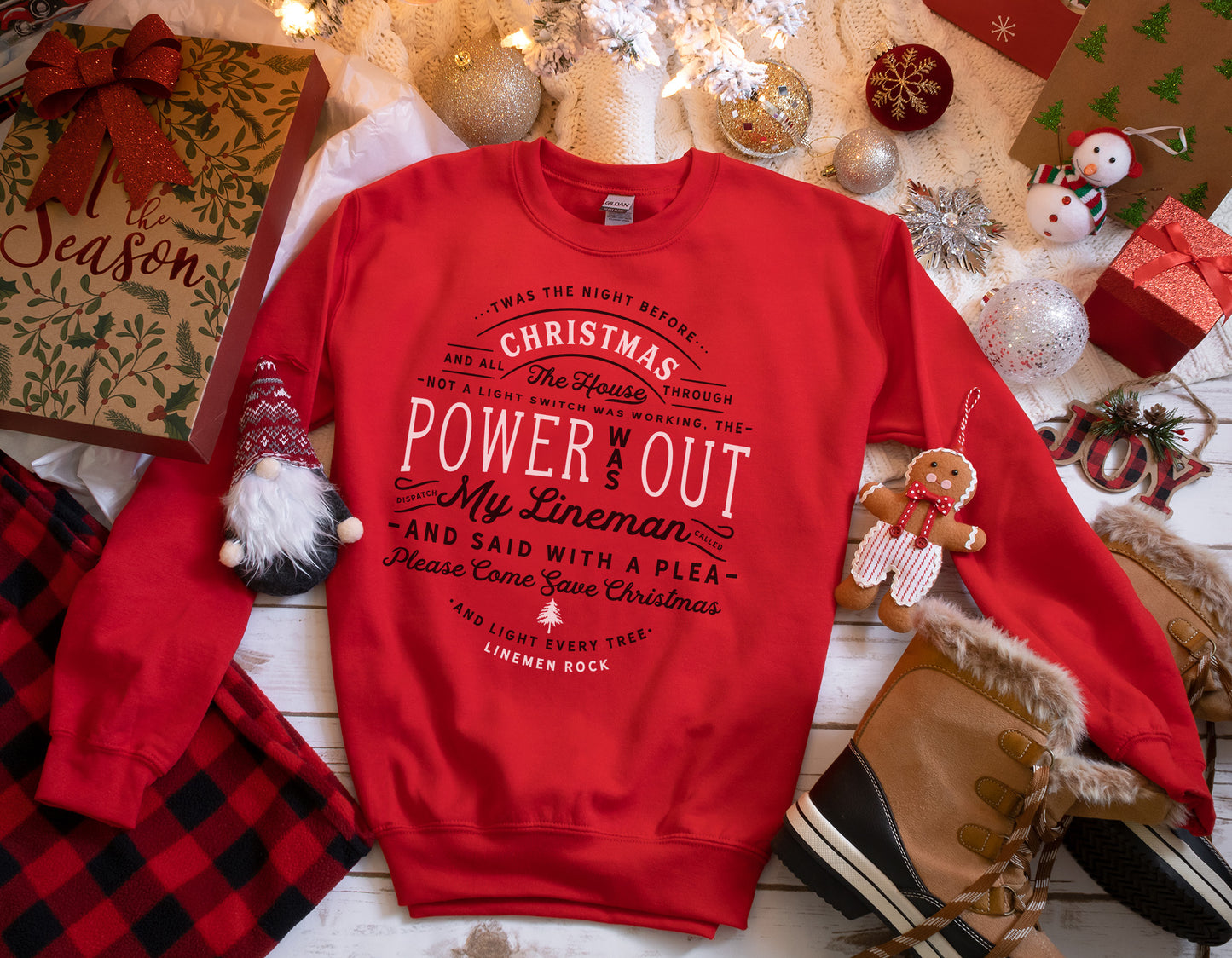 Twas the Night Before Christmas lineman crewneck